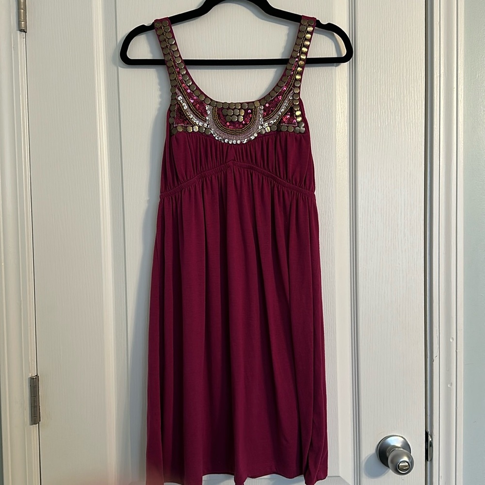 Bailey Blue Maxi Dress with Embellished Neckline - Raspberry Rose Pink